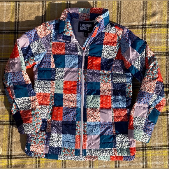 Lands' End Jackets & Blazers - Like New Lands End PatchWork Multi-Color Puffer Coat